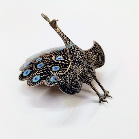 Vtg Hinged Peacock Sterling Signed Brooch Antique - Picture 1 of 5